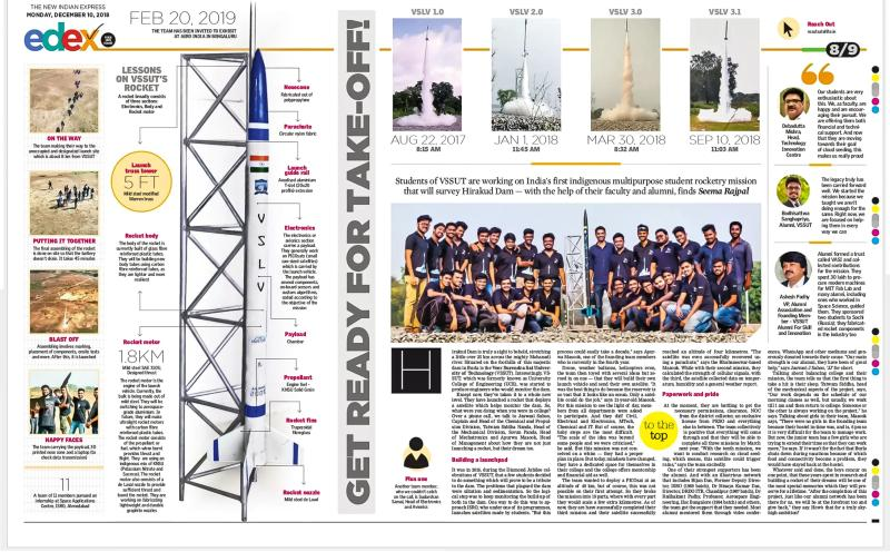 Indian Express full page feature on student rocketry VSSUT Joshit Mohanty